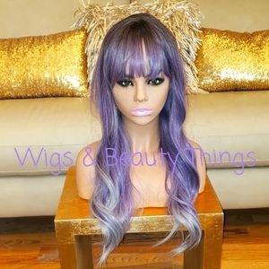 Purple Silver Balayage Wig - Human Hair Blend Heat Resistant